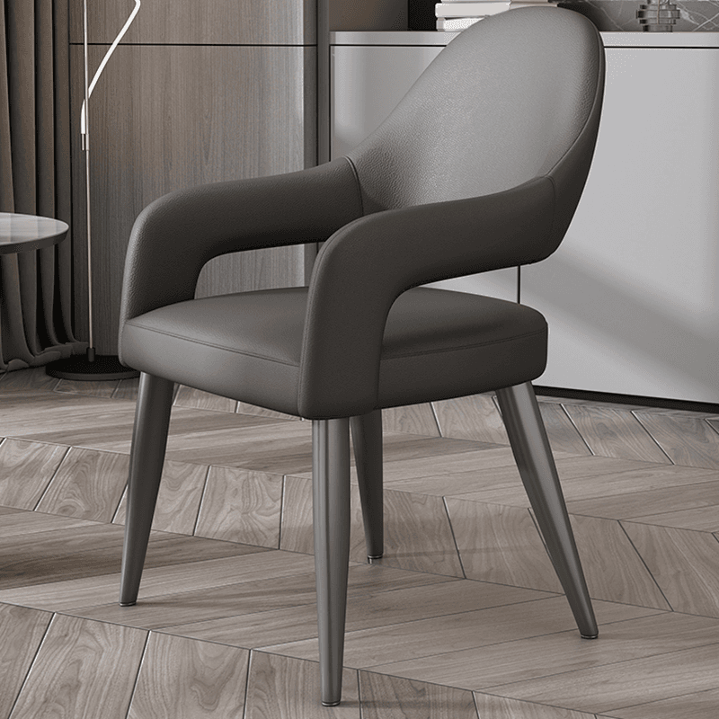 Faux Leather Arm Chair with Standard Back and Metal Legs in Gray for Kitchen & Dining thumbnail 2