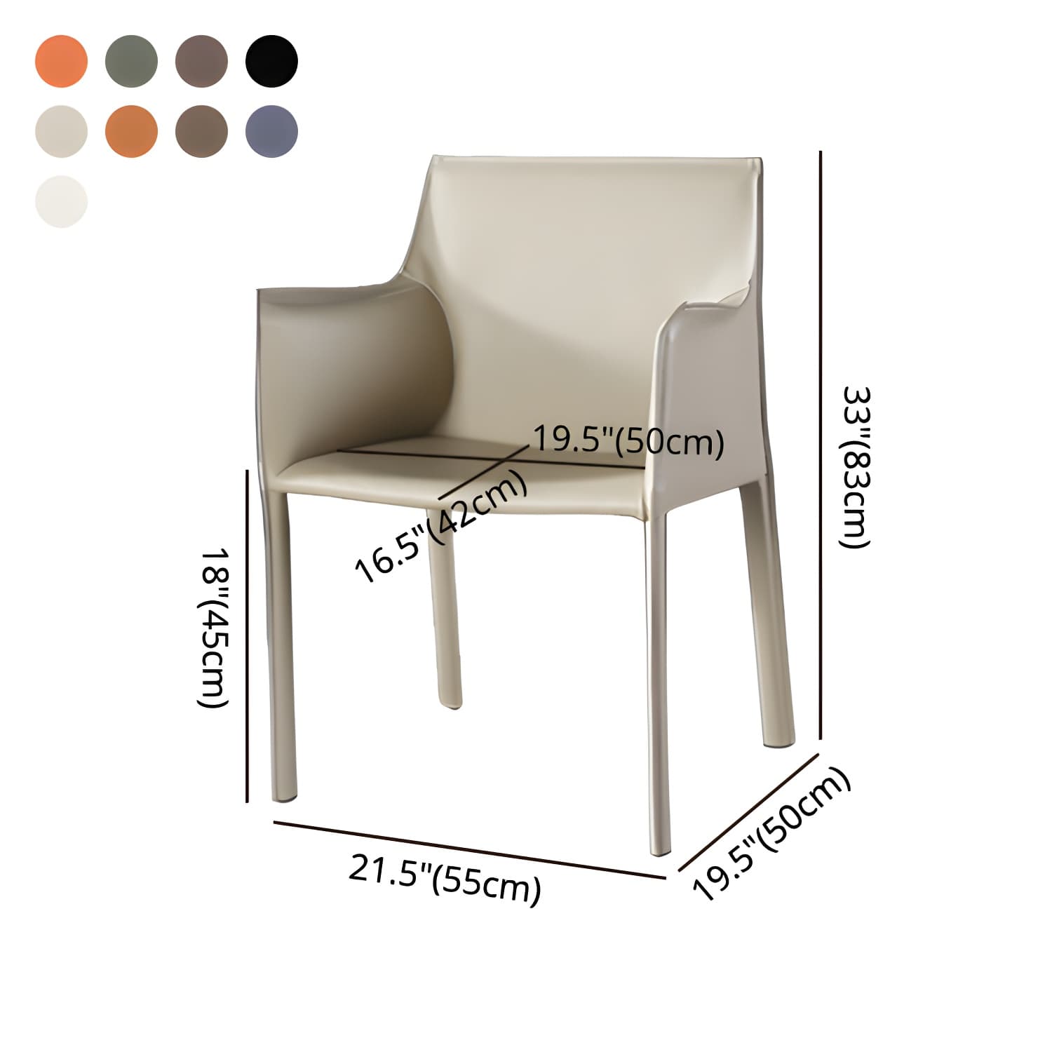Designer Style Home Saddle Leather Arm Chair Matte Finish Solid Back Single Dining Chair thumbnail 19