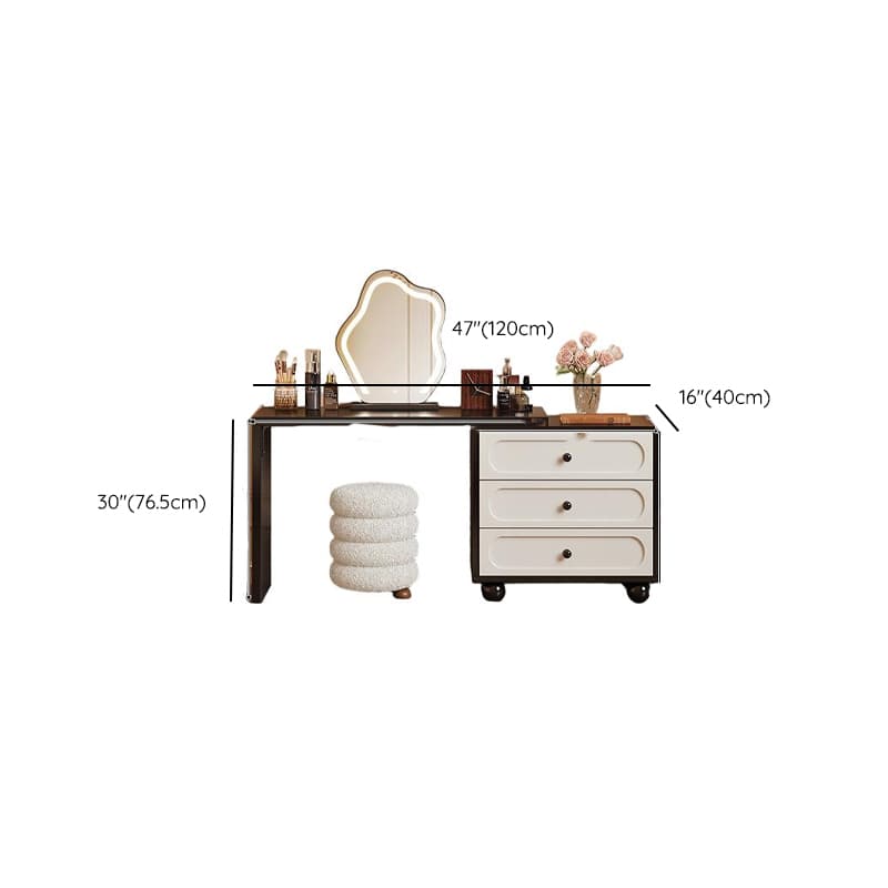 Modish Large/Standard Vanity Set with Natural Wood Table Top, White Seating, 3 Drawers, Light Up Mirror, and Chair thumbnail 19