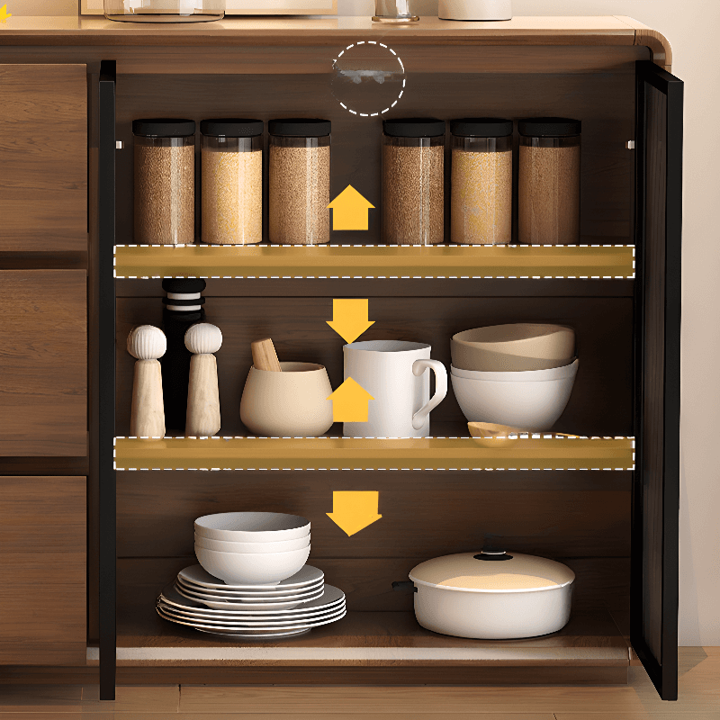 Espresso Sideboard with 3 Drawers, Locker Cabinet, Narrow Size, Compartment Storage, Glass-panel Door, and Flexible Shelf thumbnail 7