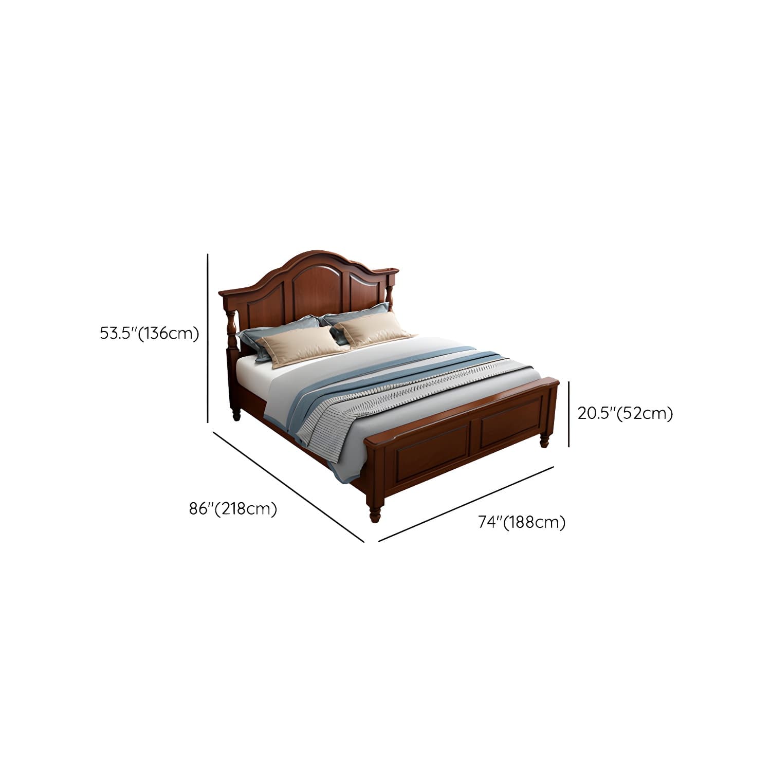 Contemporary Brown Bed Frame Solid Wood Bed with Arched Headboard thumbnail 16