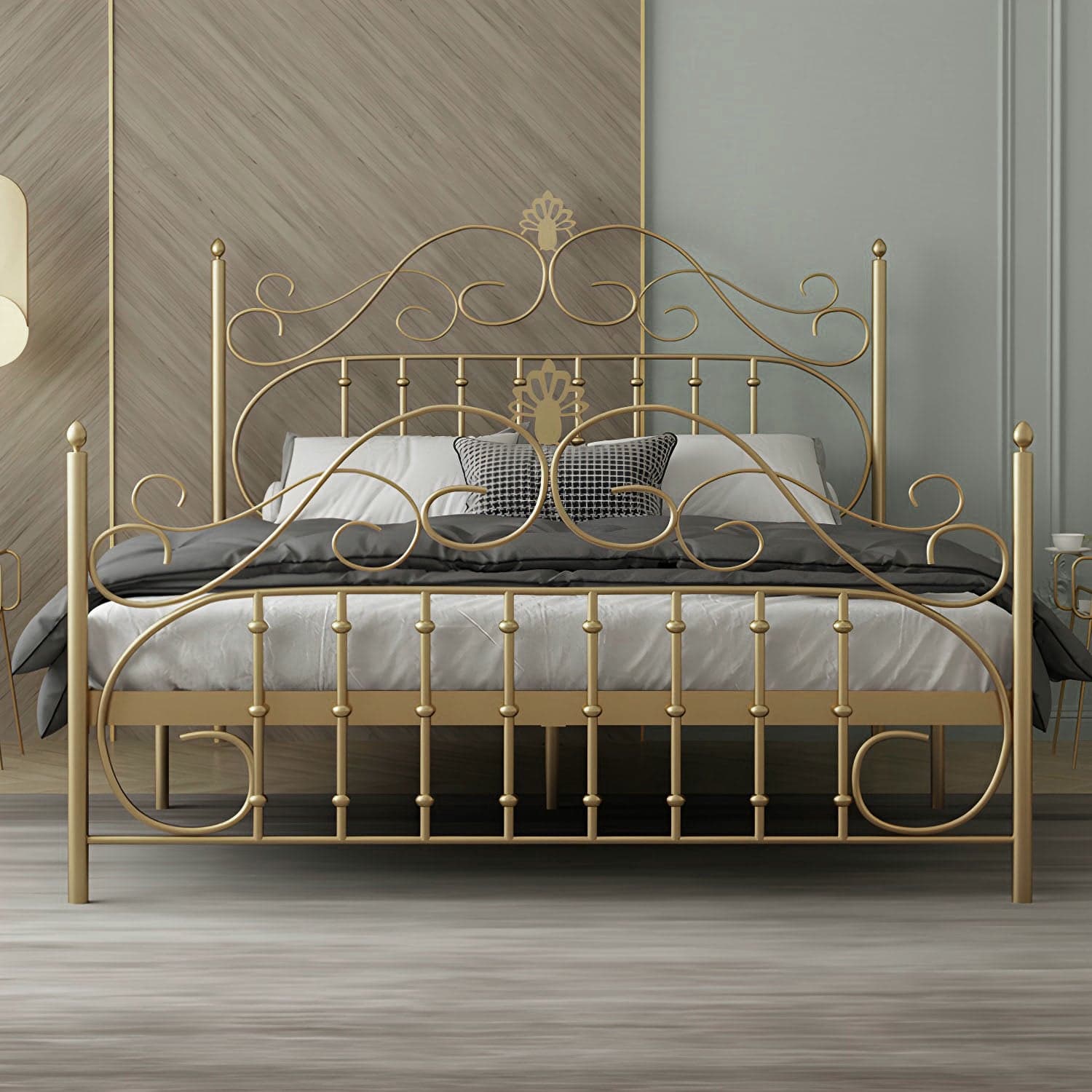 Glam Metal Bed Frame with Camelback Open-Frame Headboard and Footboard thumbnail 2