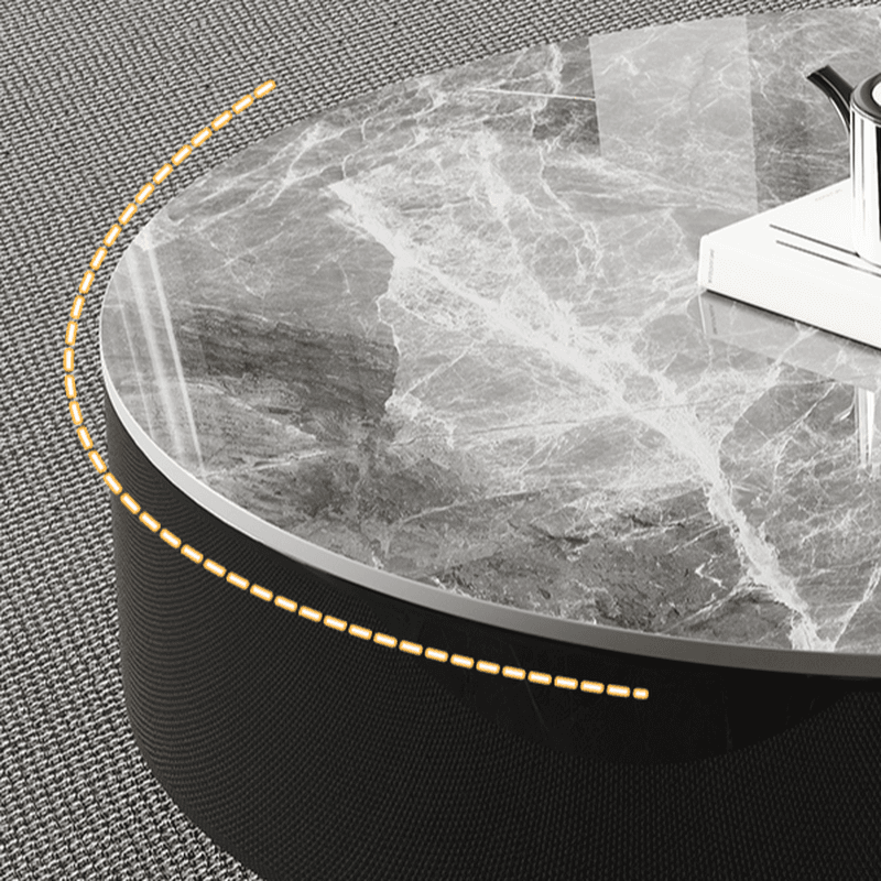 Elegant 1-Tier Circular-shaped Slate Side Table with Drum Base and Midnight Black Top, Includes 2 Drawers/1 Drawer thumbnail 9