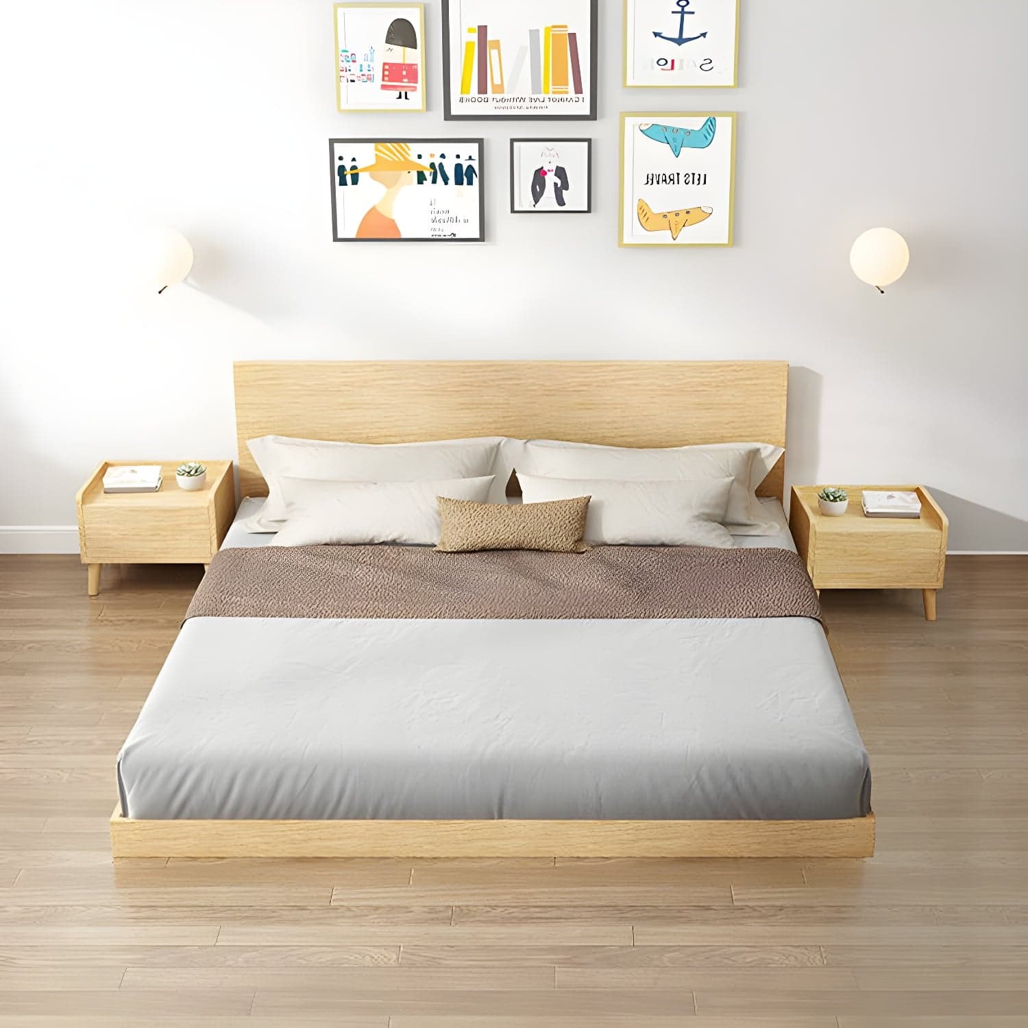 Solid Wood Platform Bed Mid-Century Modern Platform Bed Frame Mattress Included thumbnail 9
