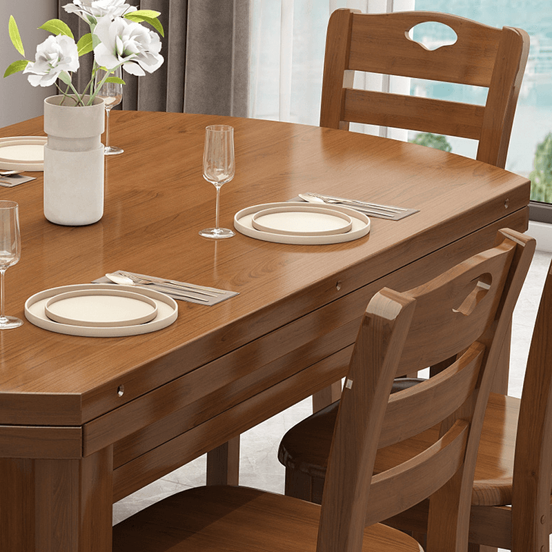 Oval Rubberwood Dining Table Set, Seats 6, Copper/Natural Finish thumbnail 4