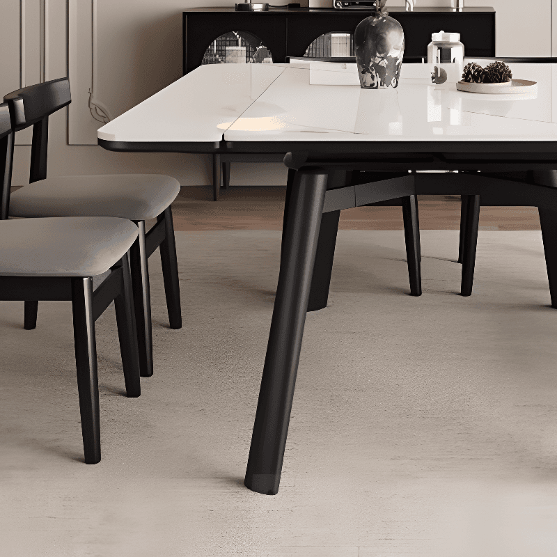 Rectangular Slate Stone Dining Table Set with 4 Legs, Padded Chair with Back, 7 Piece Set in White thumbnail 3