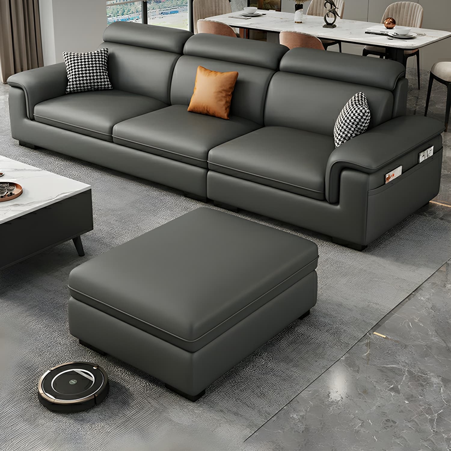 Modern Gray Stationary Sectional Sofa with Pillow Top Arm and Storage thumbnail 4