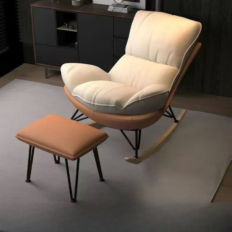Modern Upholstered Rocking Chair with Natural Wood Legs and Arms, Complete with Ottoman thumbnail 12