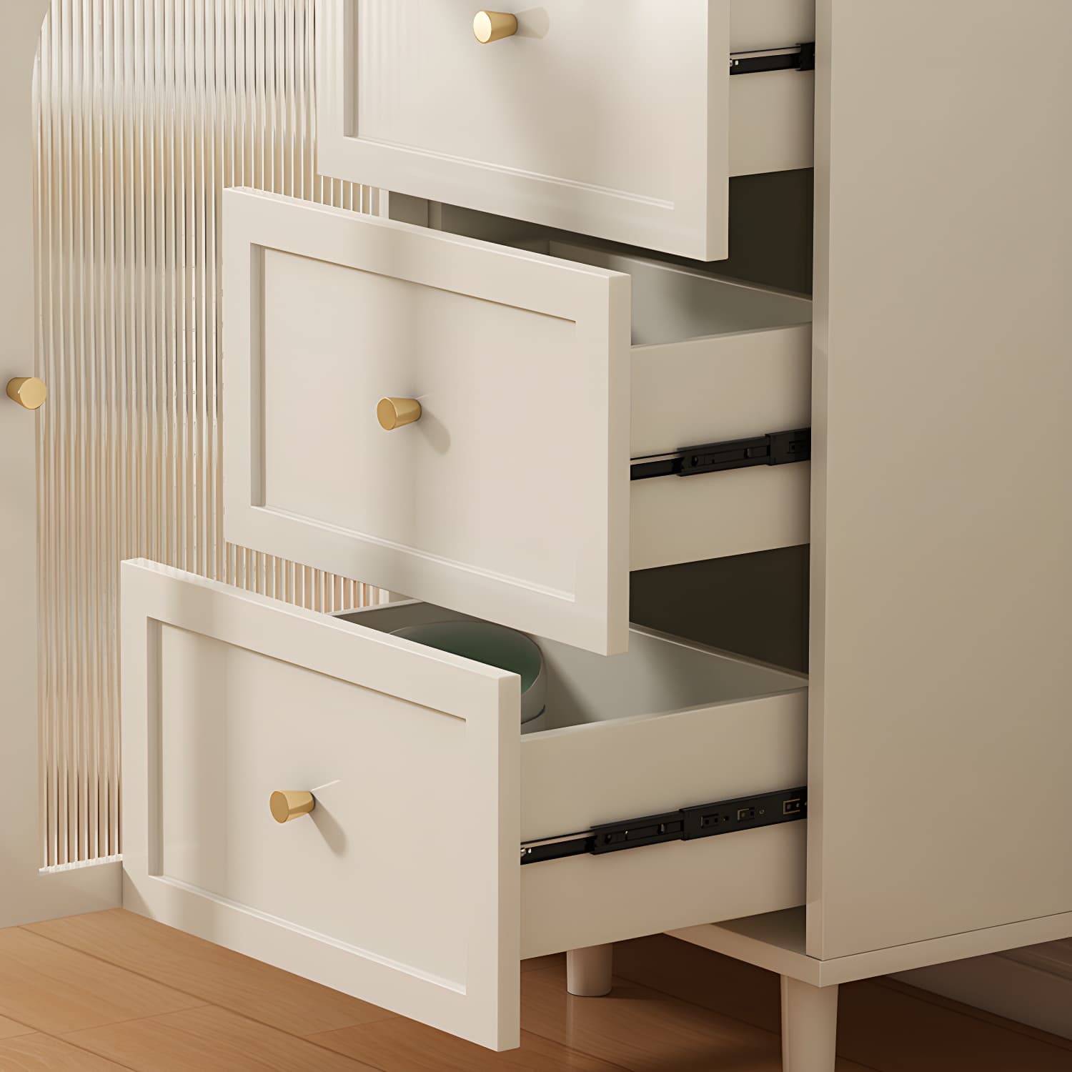 White Modern Wood Sideboard Credenza with Cabinets and Shelves Included thumbnail 4