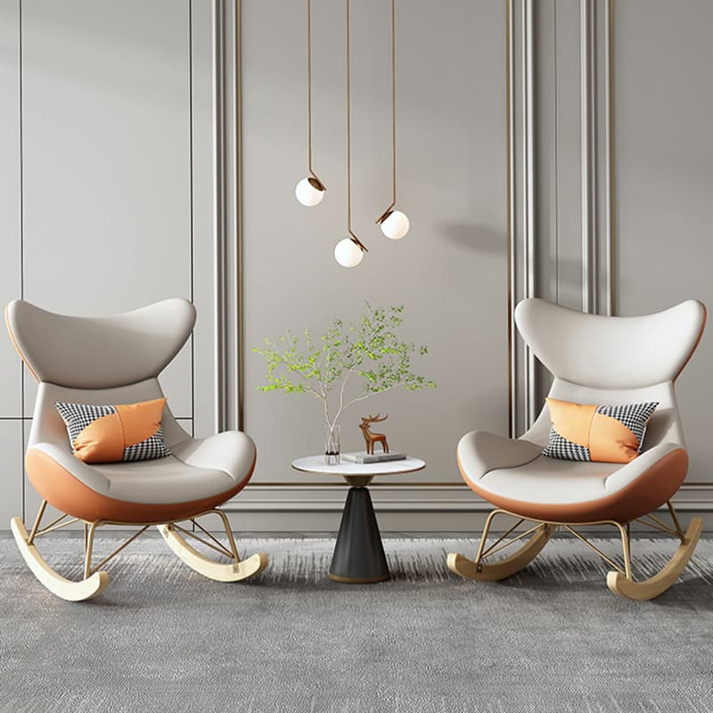 Modern Non-Scratch Armless Indoor Solid Wood Faux Leather Rocking Chair thumbnail 7