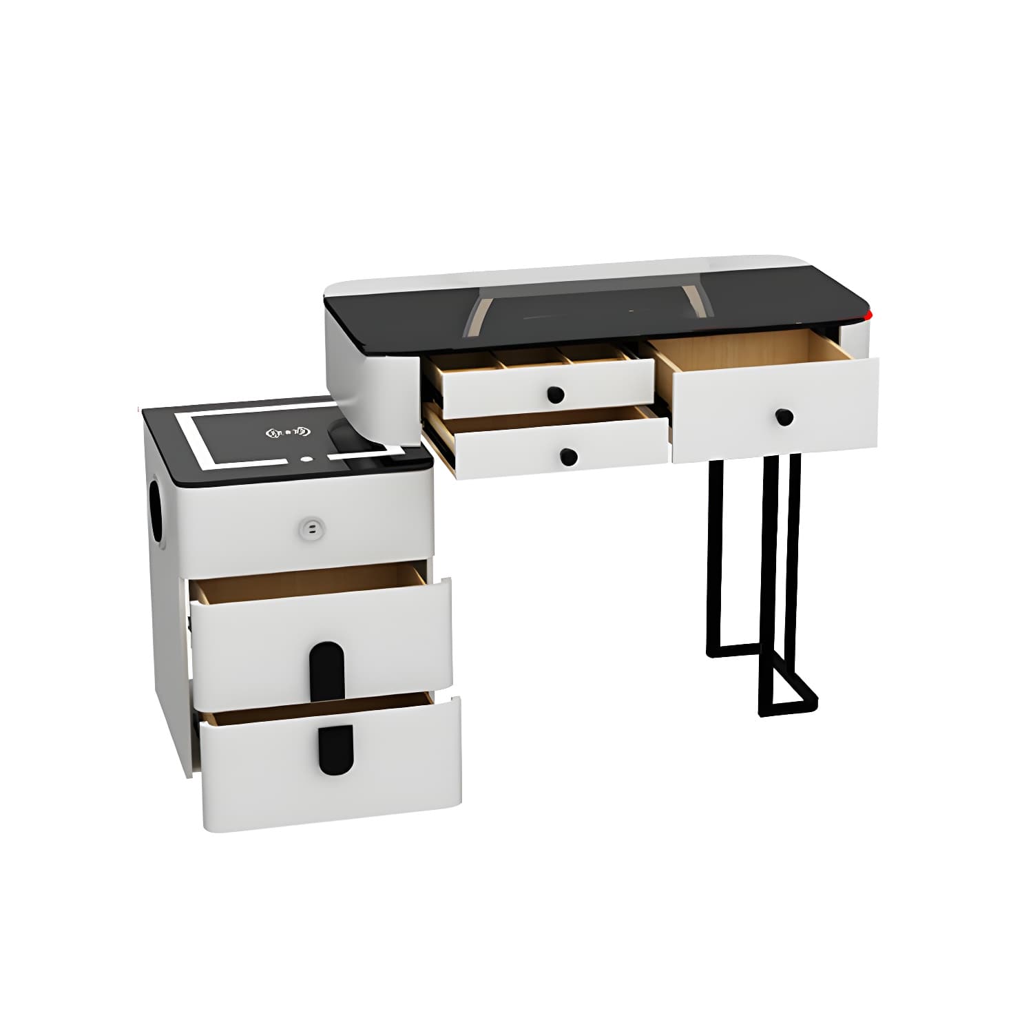 Lighted Mirror Wood Makeup Dressing Table Stool Set in Black/ White thumbnail 12