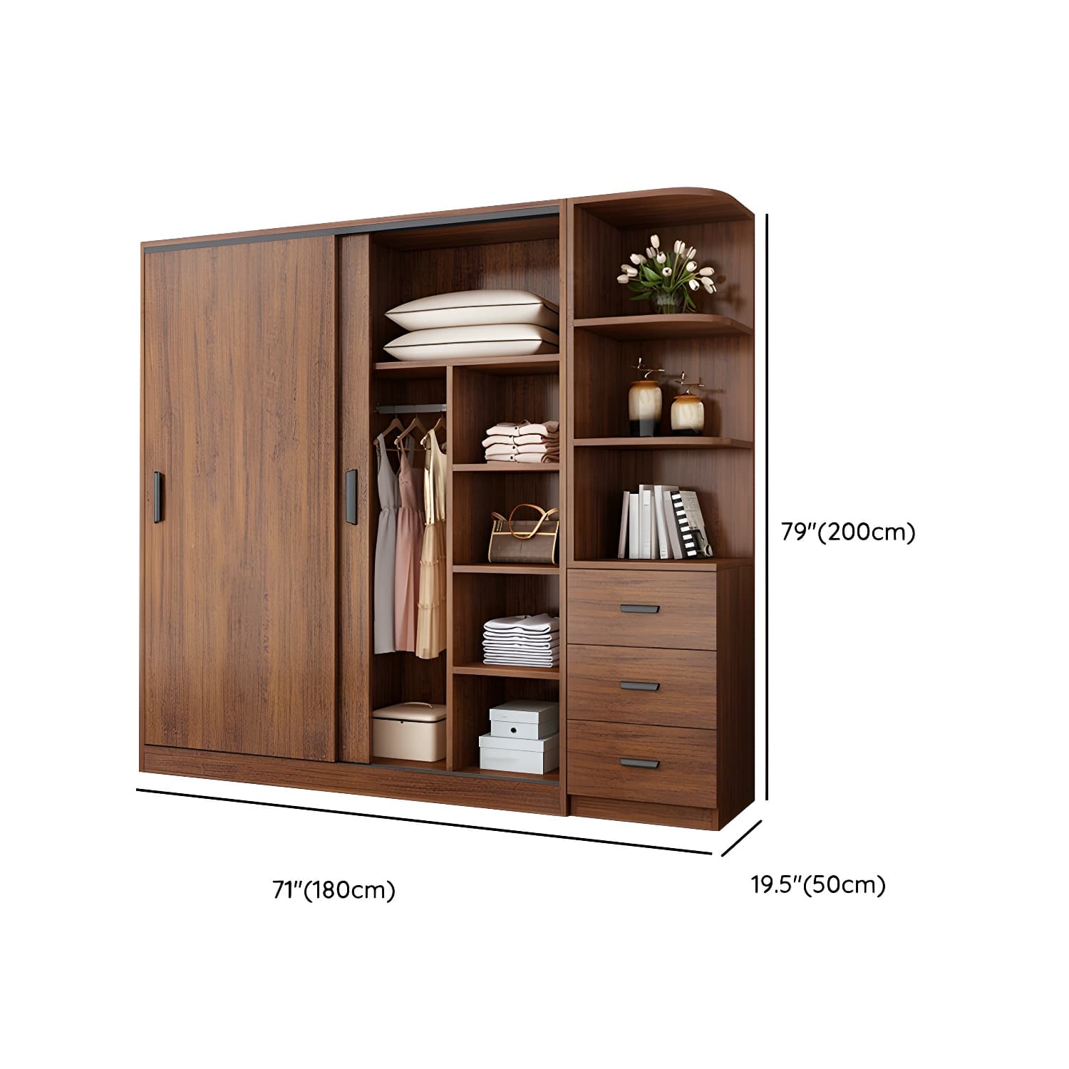 Contemporary Brown Wood Wardrobe Armoire with Clothing Rod & Shelves thumbnail 24