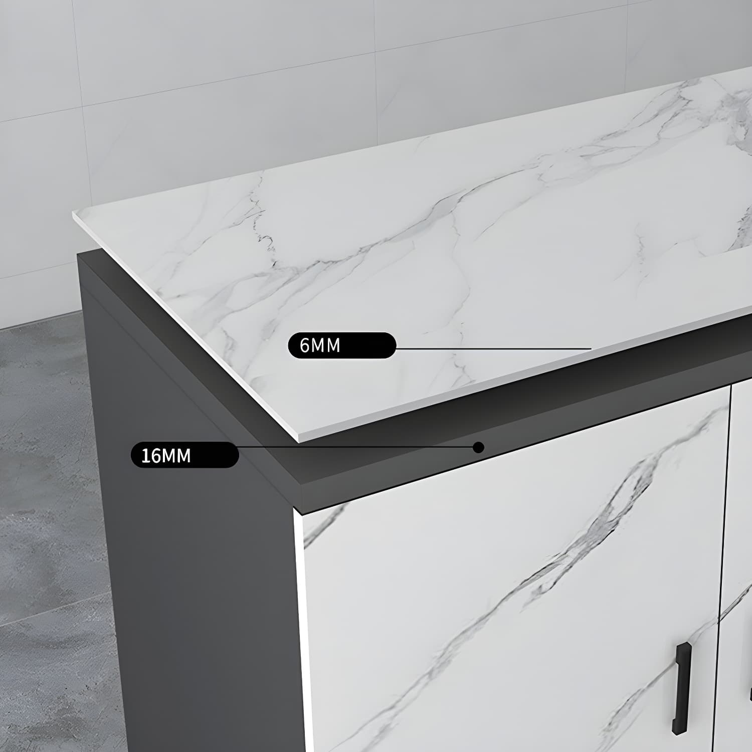 White Modern Wood Server with Stone Countertop and Cabinet Included thumbnail 7