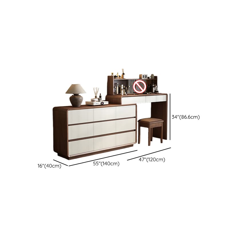 Simplistic Large Vanity Set with Rubberwood Table Top and Auburn Seat, Featuring 8/11/5 Drawers, No Suspension thumbnail 10