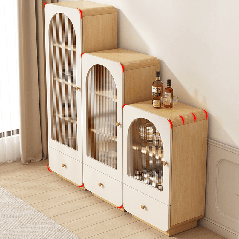 Modern White Lumber Narrow Sideboard with Single Drawer, 4 Shelves/Three Internal Shelves/Two Internal Shelves, Glass-panel Door thumbnail 1