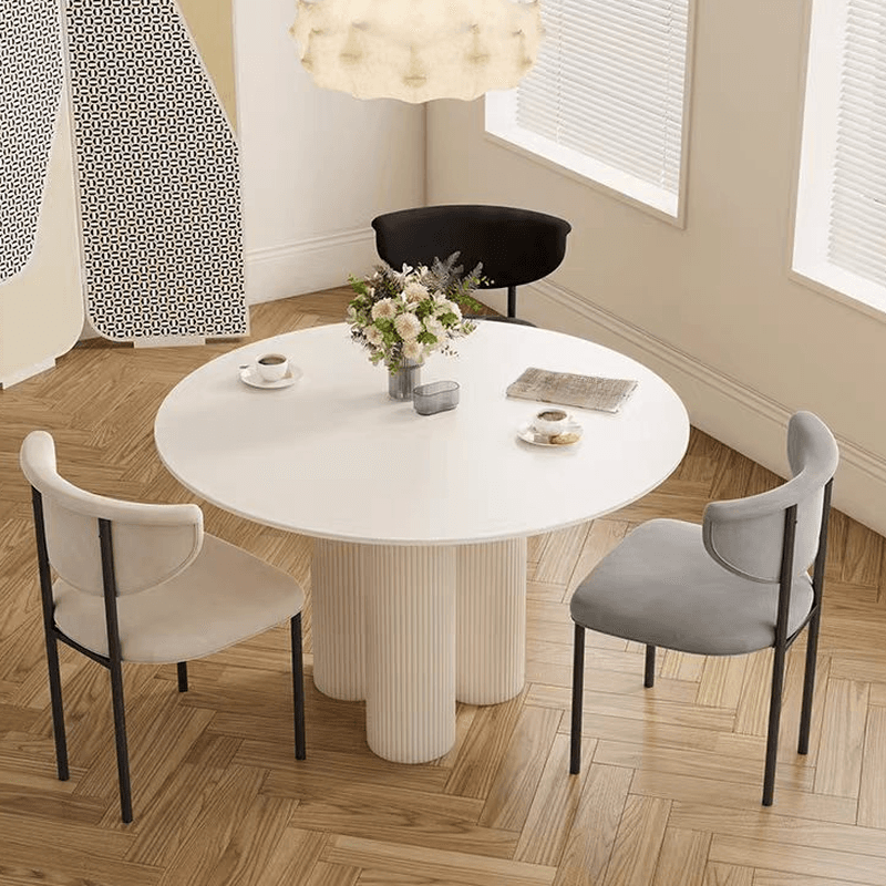 Ribbed Leg Circular-shaped Sintered Stone Dining Table with a Fixed Table Top for 2/for 4 in a Modern Simple Style thumbnail 3