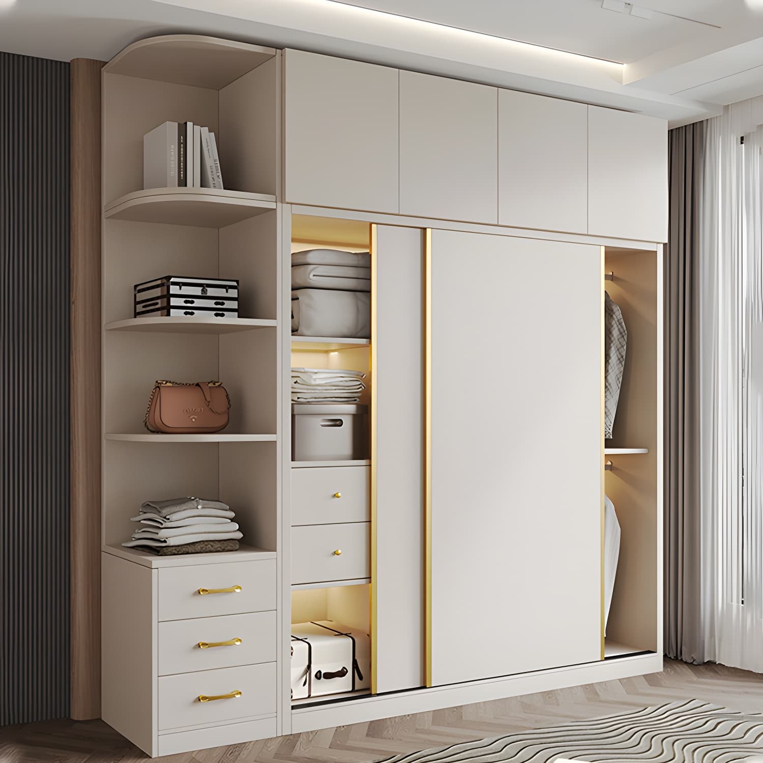 Attractive Modern White Wardrobe Armoire with Clothing Rod & Shelves thumbnail 4