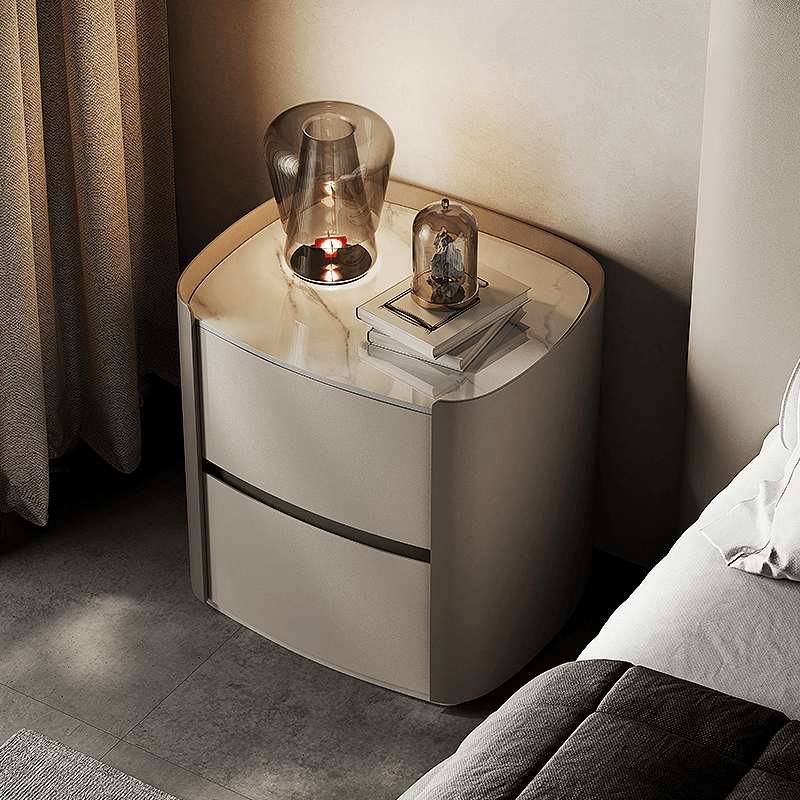 Contemporary Sintered Stone Countertop 2 Drawers Nightstand With Drawer Organization thumbnail 4