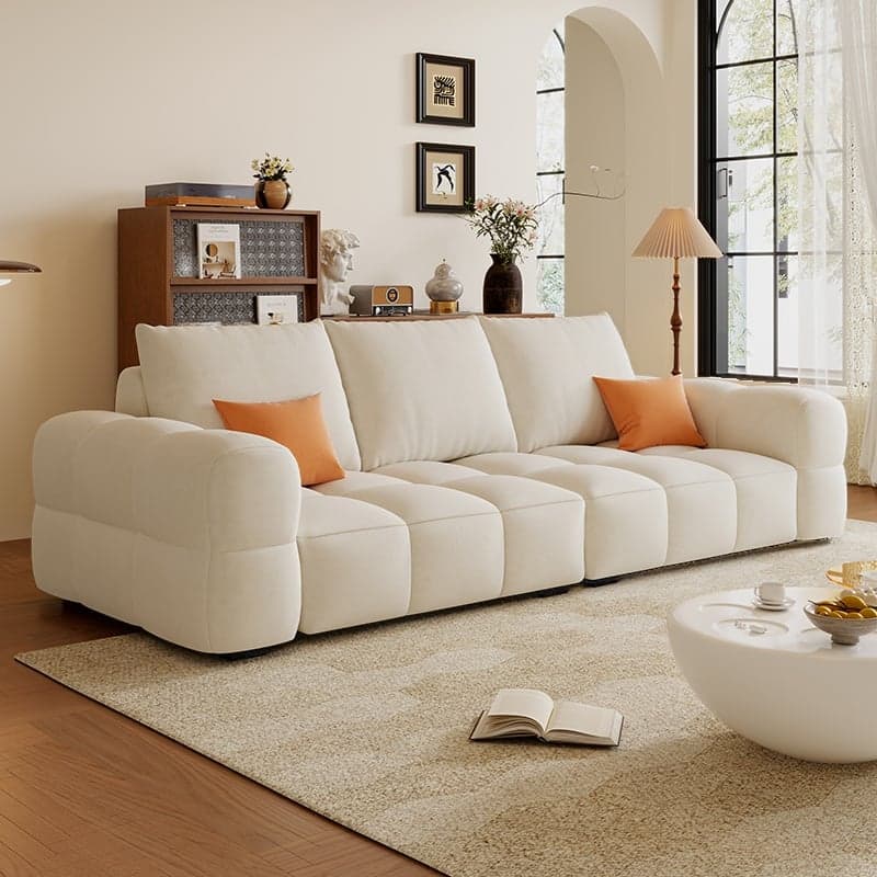 Contemporary Solid Color Tear Resistant Standard Sofa in Light Gray/Ivory/Coffee for 5/4 with 2 Pillows thumbnail 8