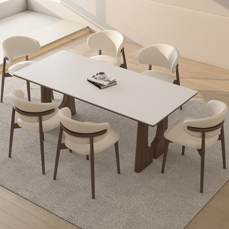 Dining Table Set with Slate Two-sided Pedestal, Upholstered Back, Fixed Table, Padded Chair, and White Top thumbnail 3