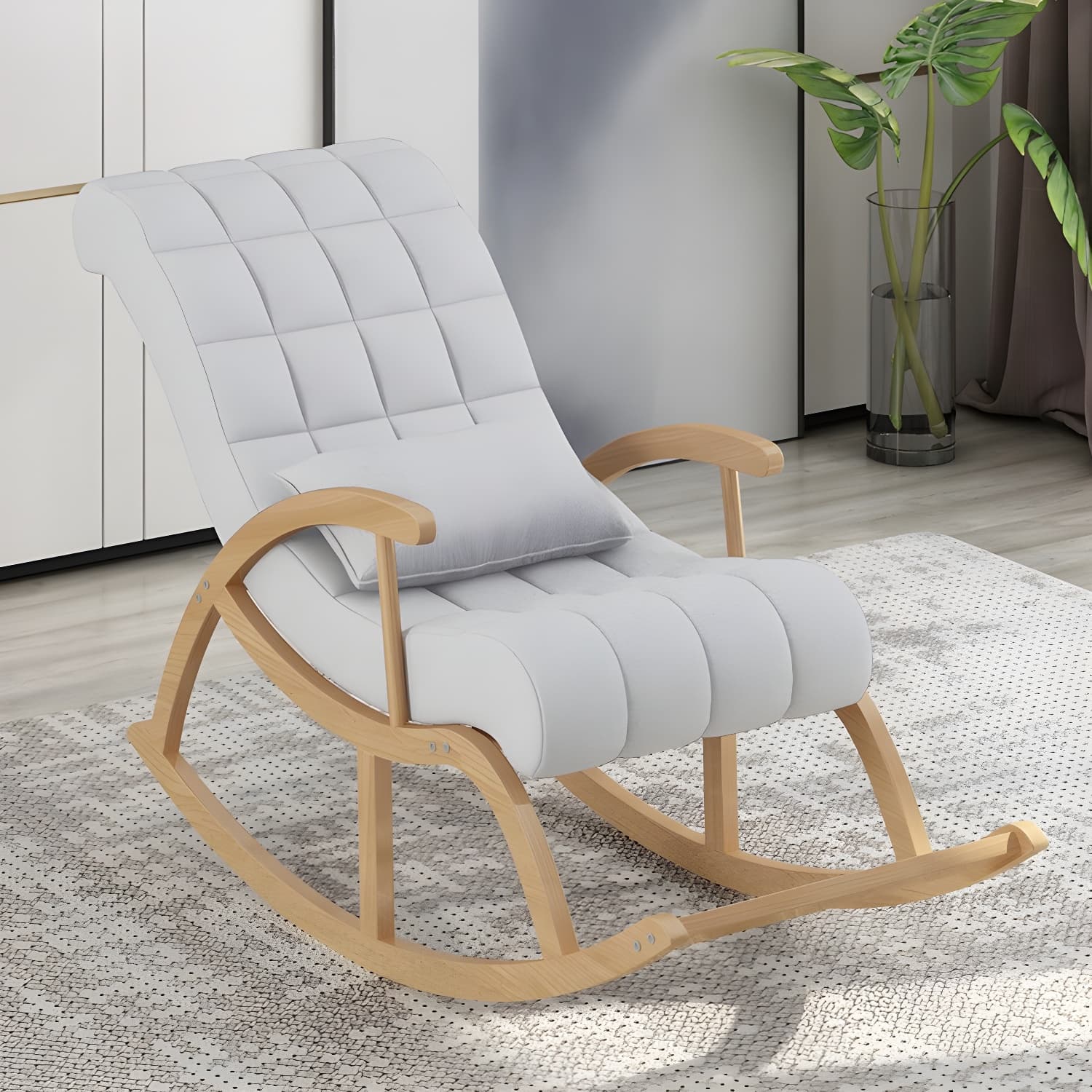 Stylish Contemporary Fabric Rocking Chair with Natural Wood Legs thumbnail 10