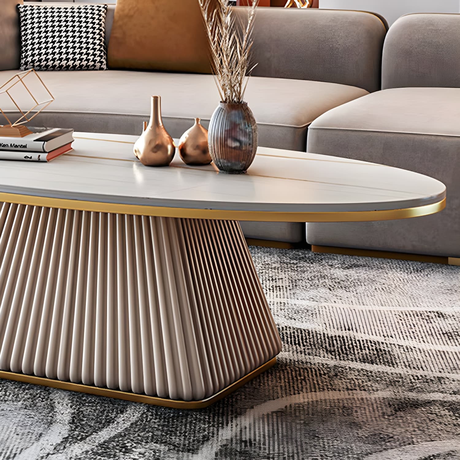 Glam Single Coffee Table Oval Pedestal Coffee Cocktail Table thumbnail 13