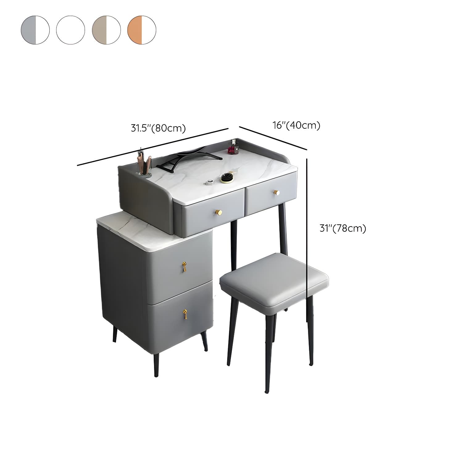 Contemporary Make-up Vanity with Stone Top and Metal Legs for Bedroom thumbnail 17