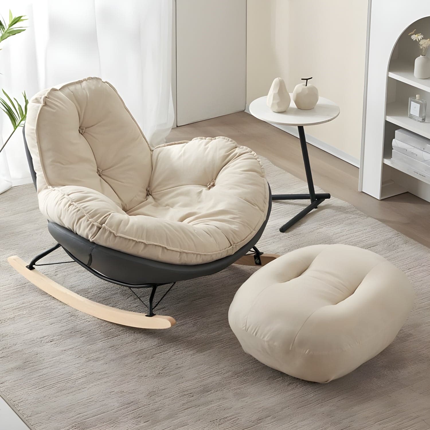 Modern Rocking Chair with Metal Frame and lint Upholstered, Solid Wood Legs and Armless Design - image 3