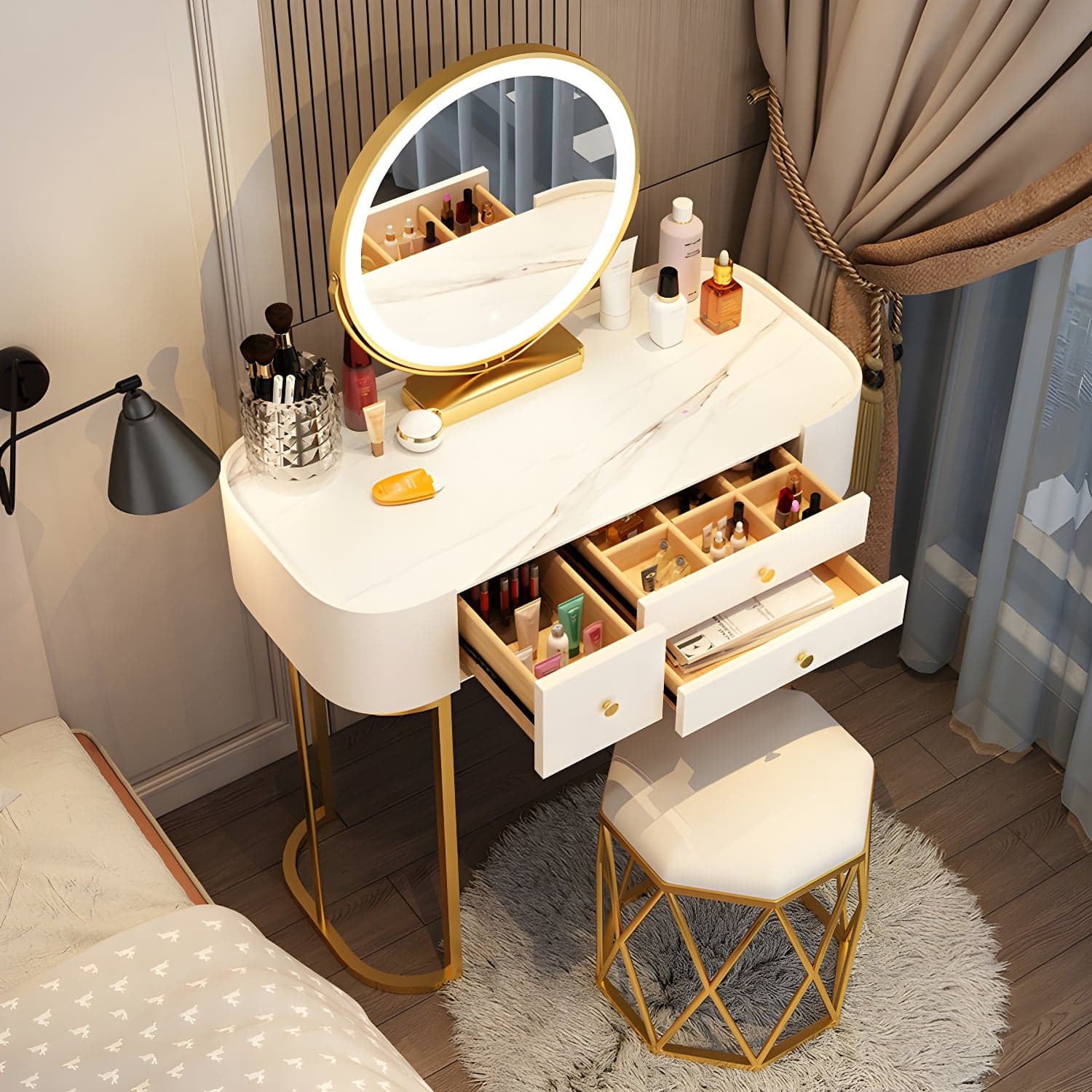 Glam Glass Vanity Dressing Table Bedroom Make-up Vanity with Drawer thumbnail 8