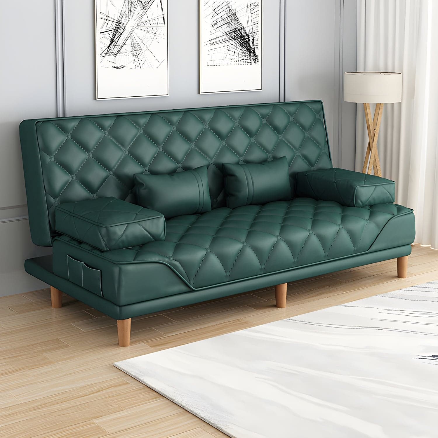 Contemporary Tight Back Convertible Sofa and Chaise with Pillow Top Arm thumbnail 2