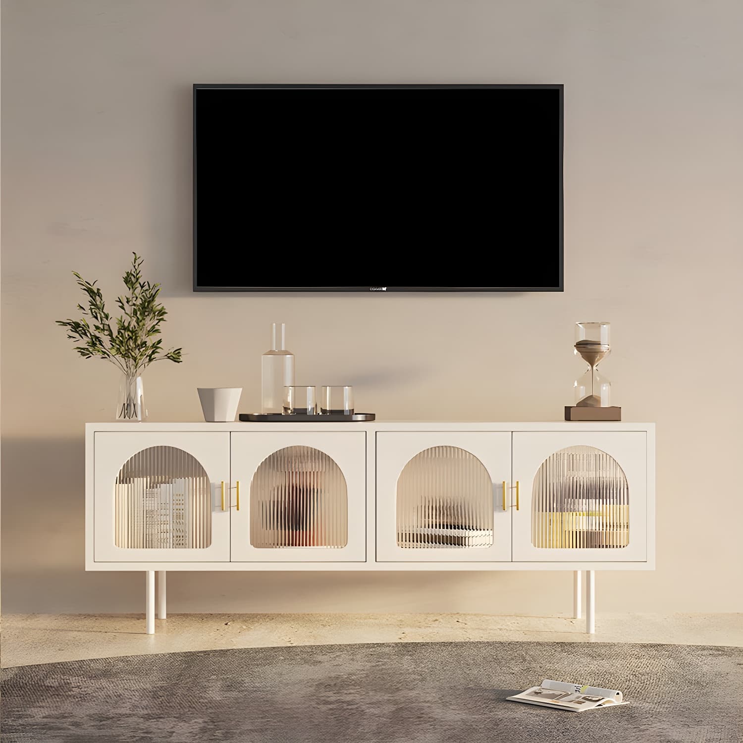 Industrial 4 Doors TV Media Stand Metal and Glass TV Console thumbnail 3