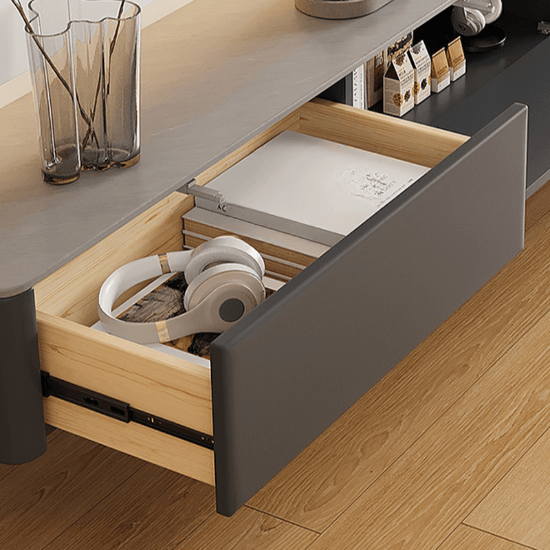 Art Deco Stone Rectangular TV Stand with 2 Drawers and 2 Cabinets Featuring Cable Management thumbnail 8