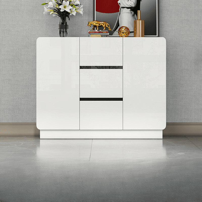 White Trendy Kitchen Storage with 3 Drawers, Standard/Narrow Size, Lumber Countertop, Variable Shelf, and Multiple Doors Options thumbnail 6
