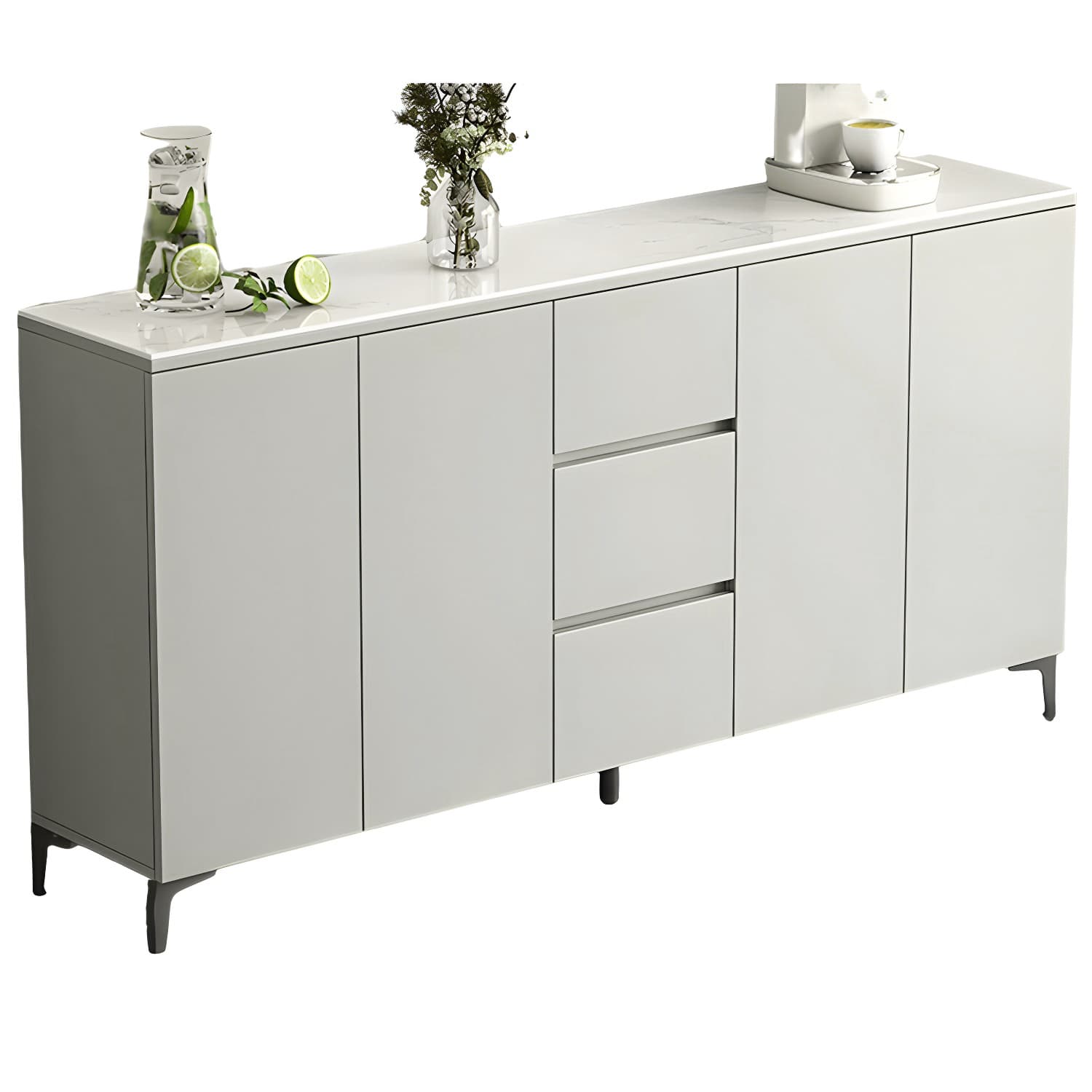 Contemporary Living Room Stone Top Sideboard with Doors and Drawers thumbnail 5