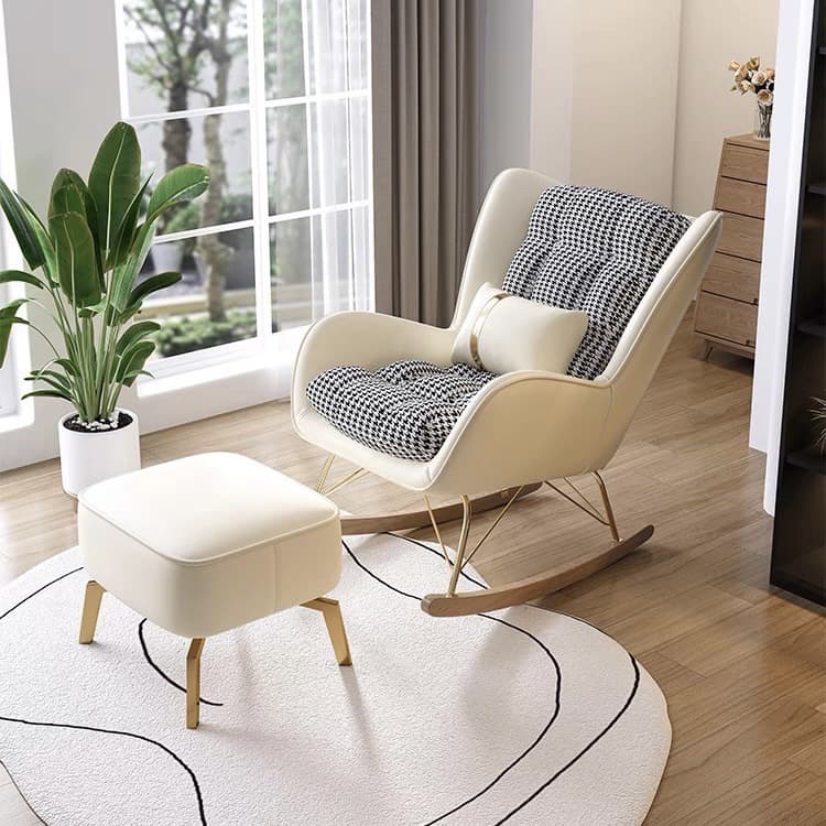 Trendy Cocoa/Lime Green/White Upholstered Rocking Chair Couch 2 Piece Set with Track Arm & Ottoman, Scratch-defiant thumbnail 1
