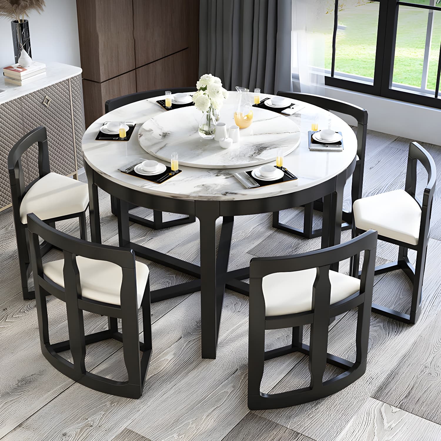 7-Piece Modern Wood Dining Set with Trestle Base and Upholstered Chairs in White - Seats 6 thumbnail 20