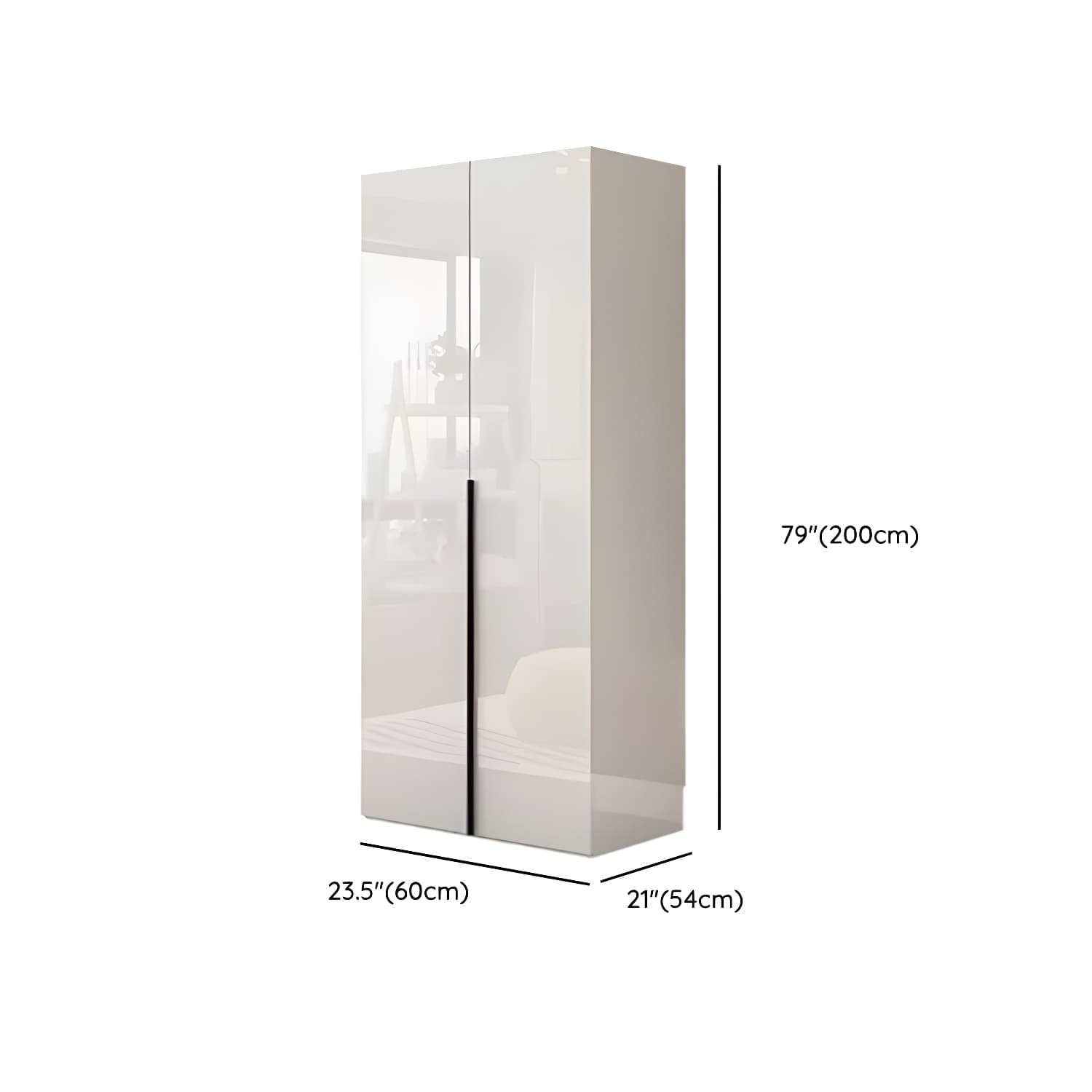 Modern white wood wardrobe armoire with hinged doors, clothing rod & shelves thumbnail 9