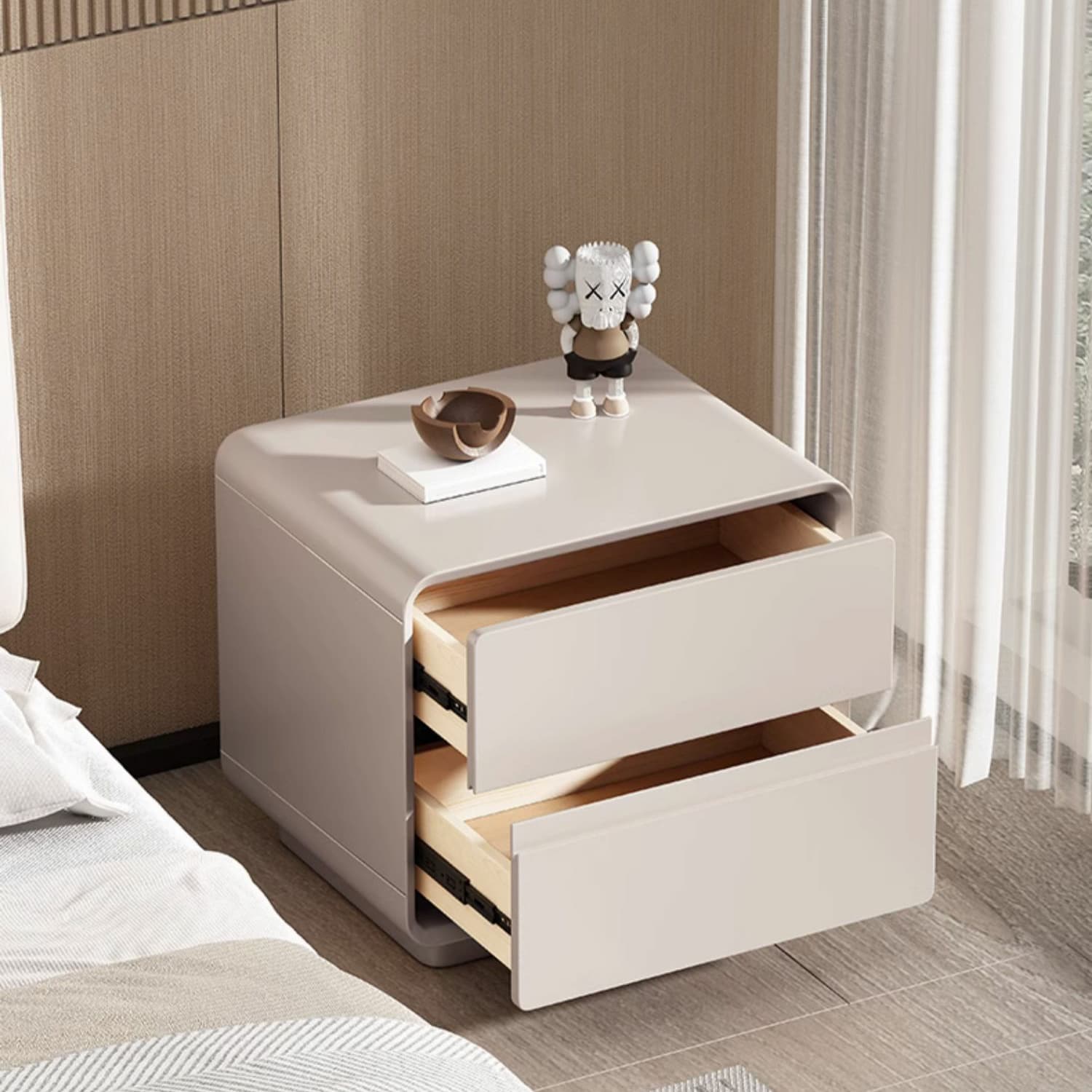Modern Solid Wood Frame Nightstand with Silent Slide Drawers for Bedroom thumbnail 5