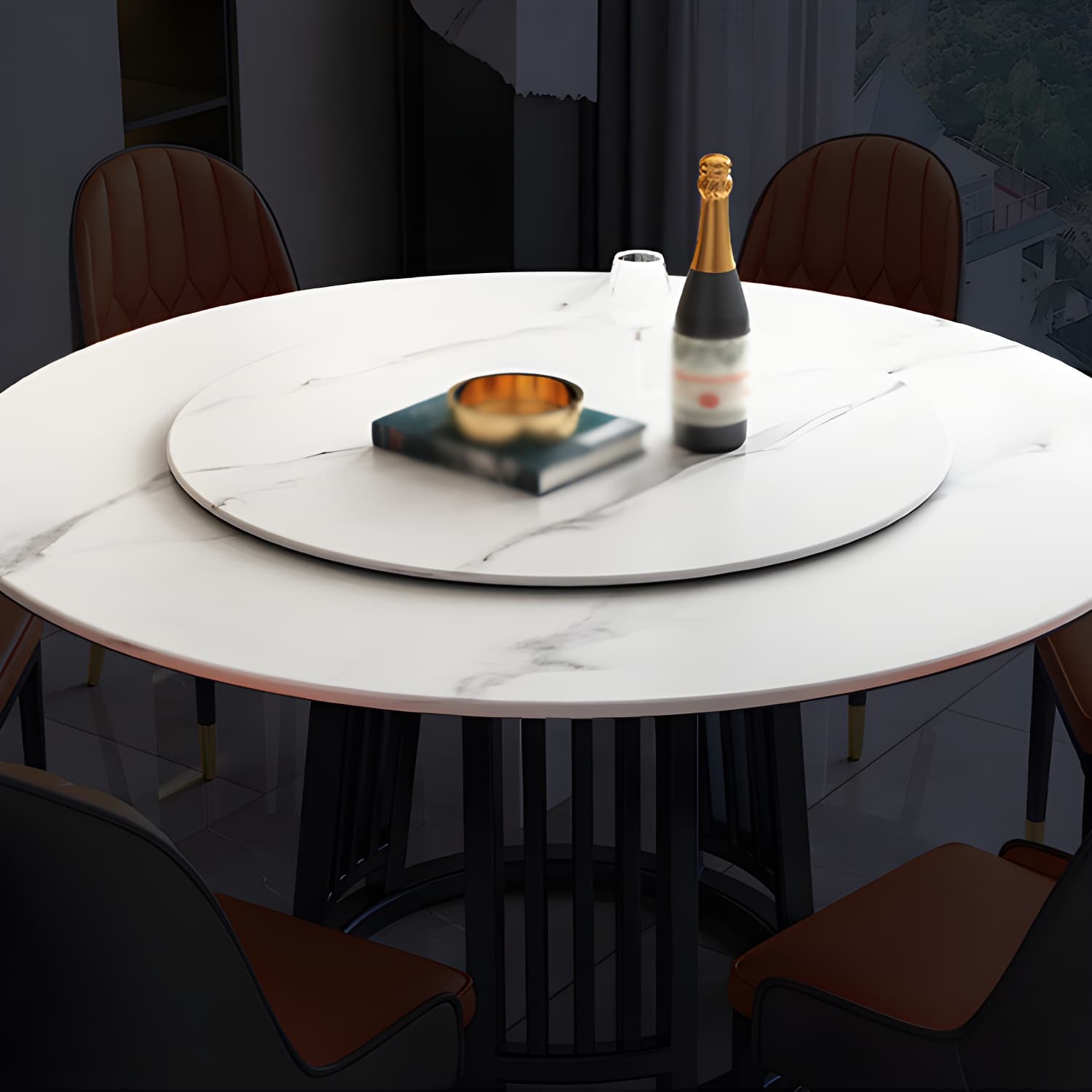 Modern 1/2/7 Pieces Dining Set Round Sintered Stone Dining Table for Dining Room thumbnail 6