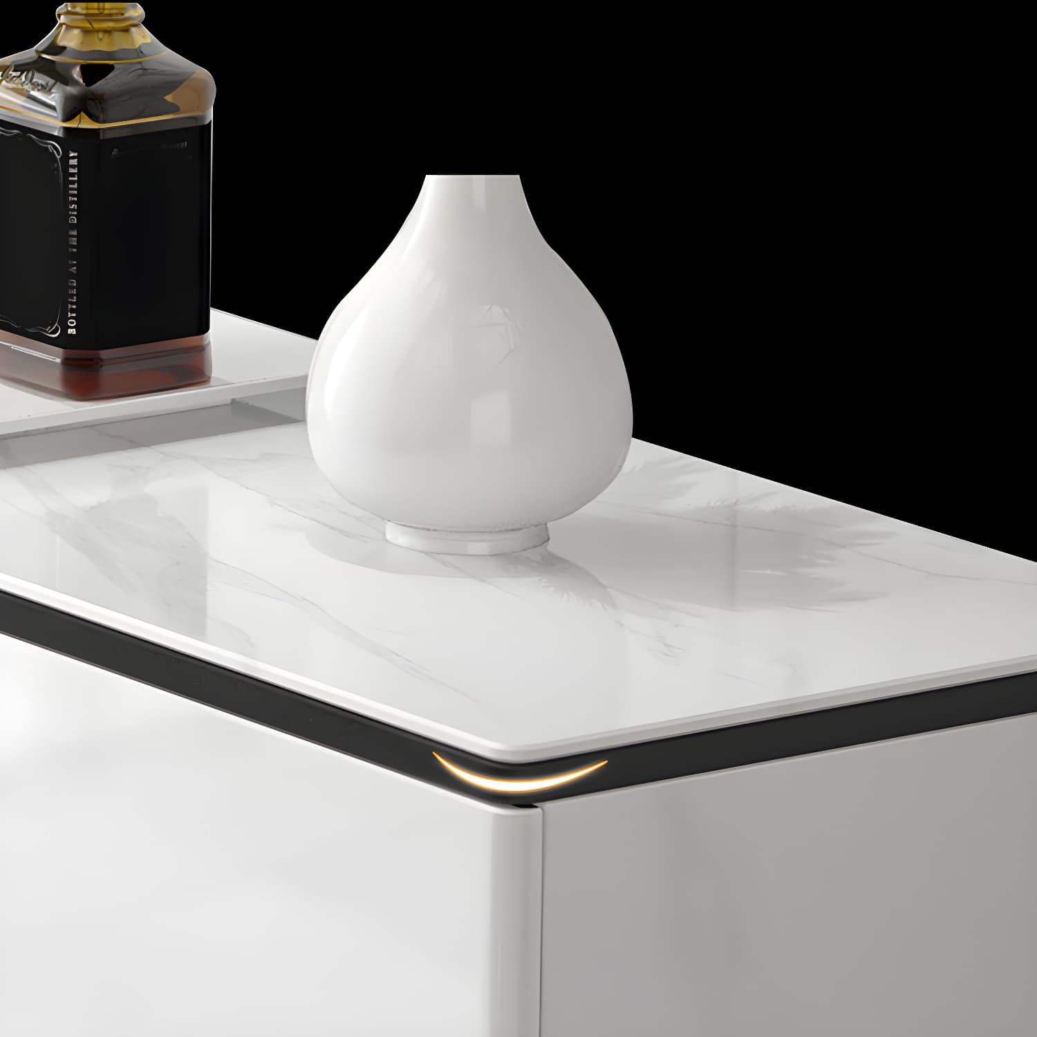 Modern White Sideboard with Glass Countertop, Cabinets, and Drawers thumbnail 8