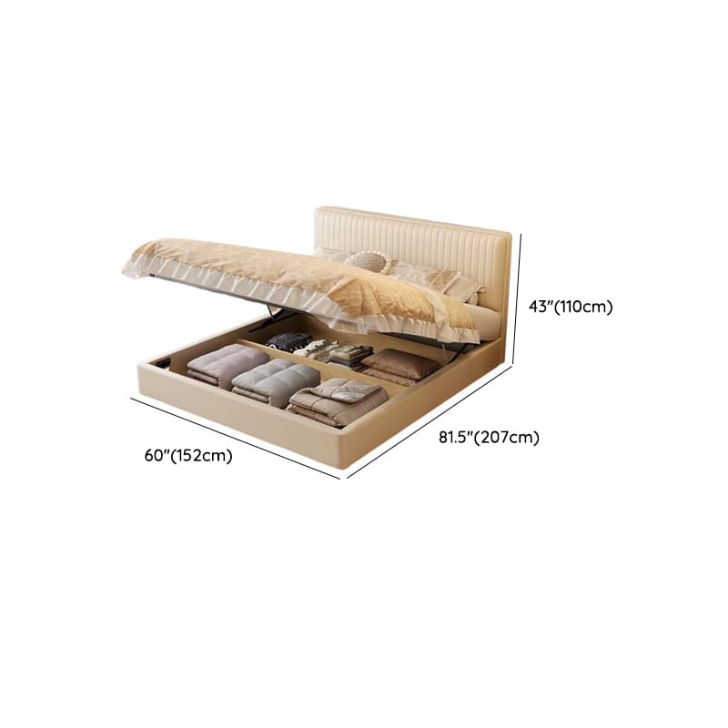 Ivory Solid Color Storage Bed with 3 Storage Boxes, Padded Frame, Sponge Upholstery, and Panel Headboard for Bedroom thumbnail 10