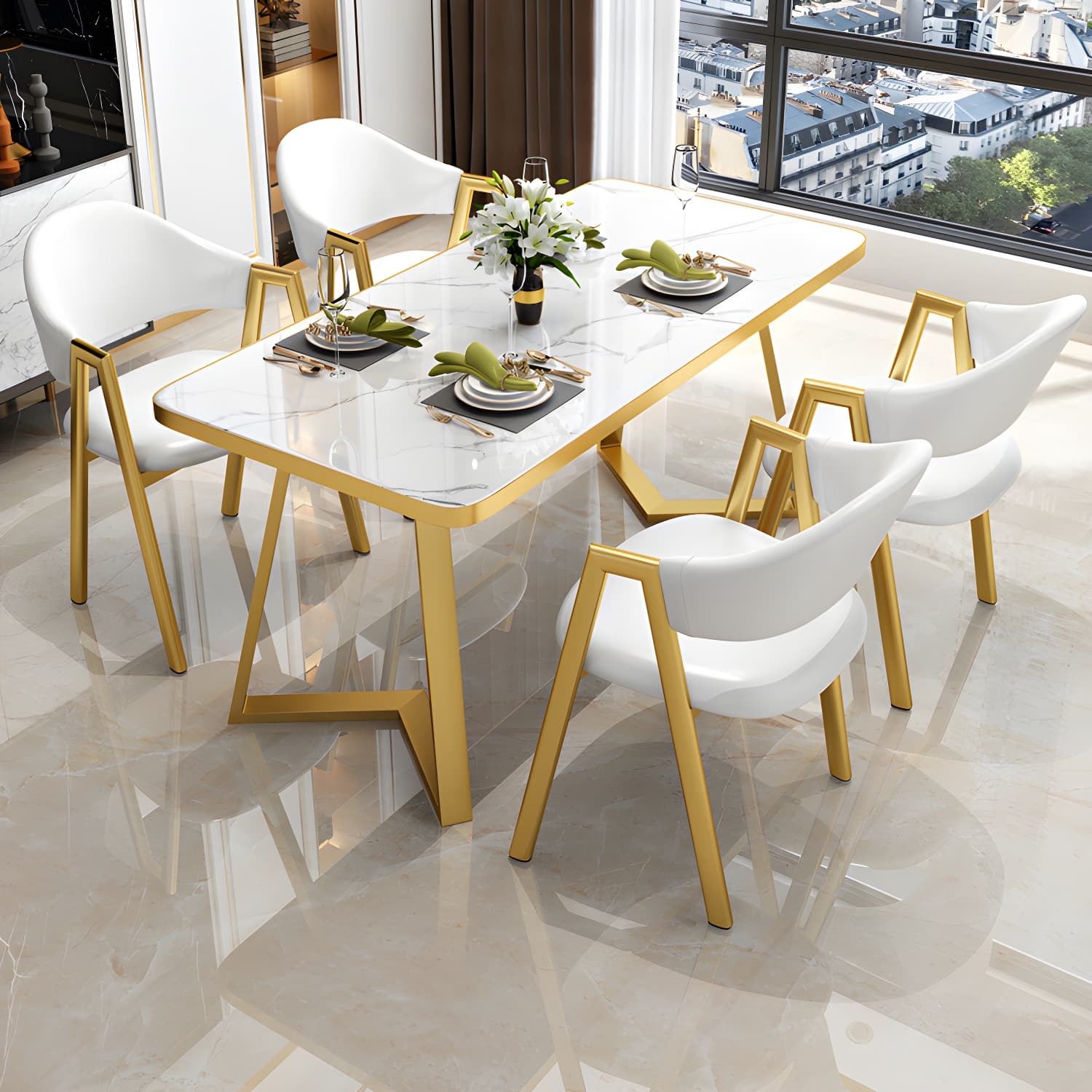 Nordic Traditional Height Sintered Stone Dining Table Rectangle Dining Room Set For Home thumbnail 11