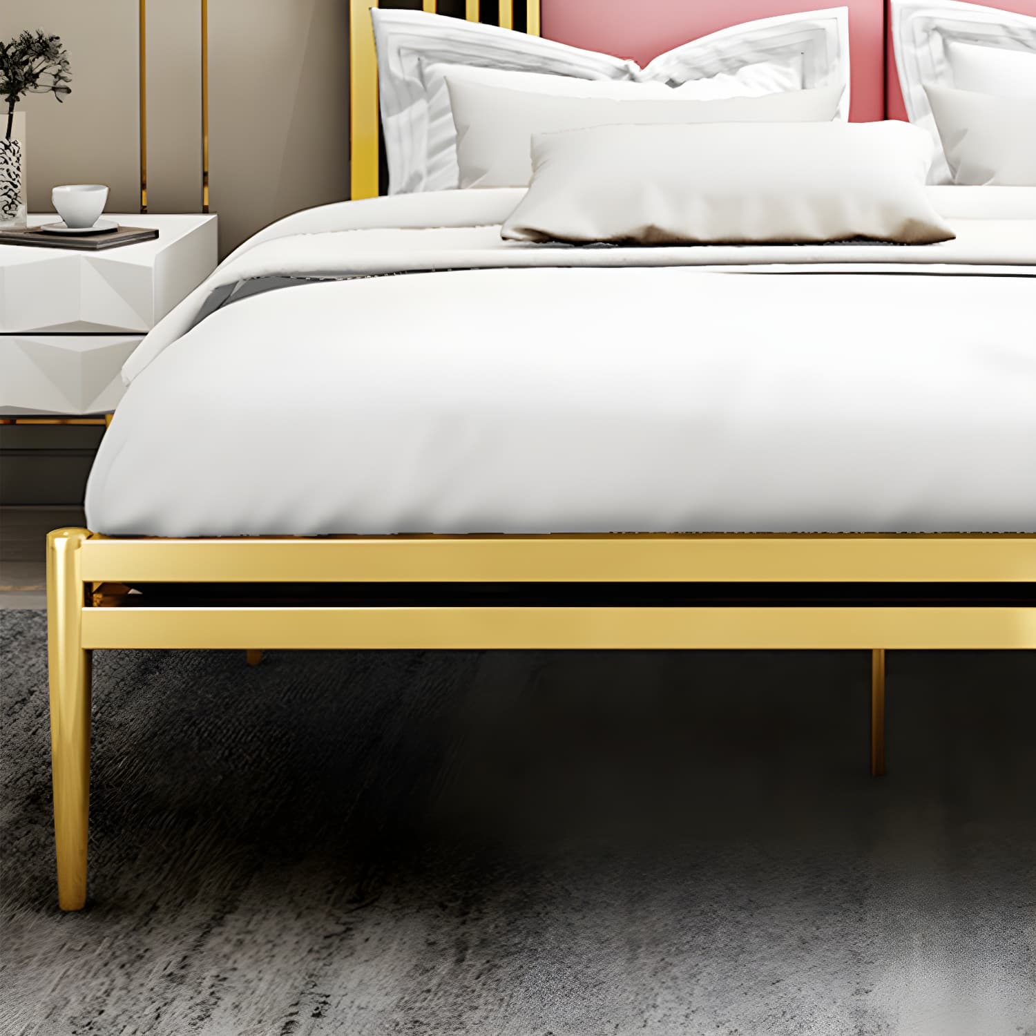 Metal Open-Frame Bed Contemporary Standard Bed with Custom Gold Legs thumbnail 8