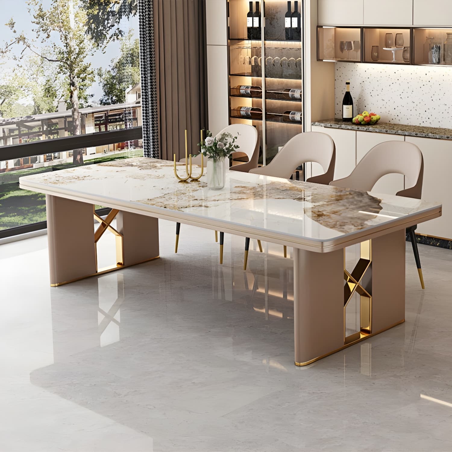 Glamoro 80cm Rectangular Metal Dining Set in Off-White with Gold Base thumbnail 3