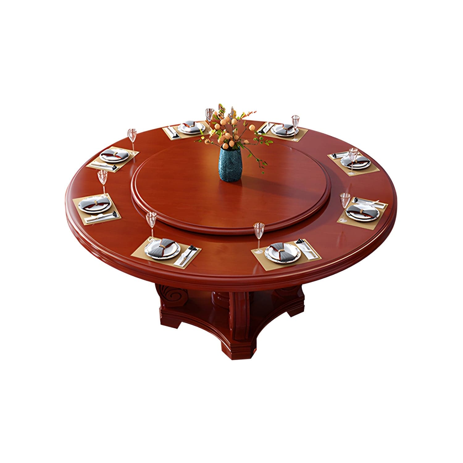 Round Solid Wood Dining Table Modern Turntable Furniture with Pedestal Base thumbnail 3