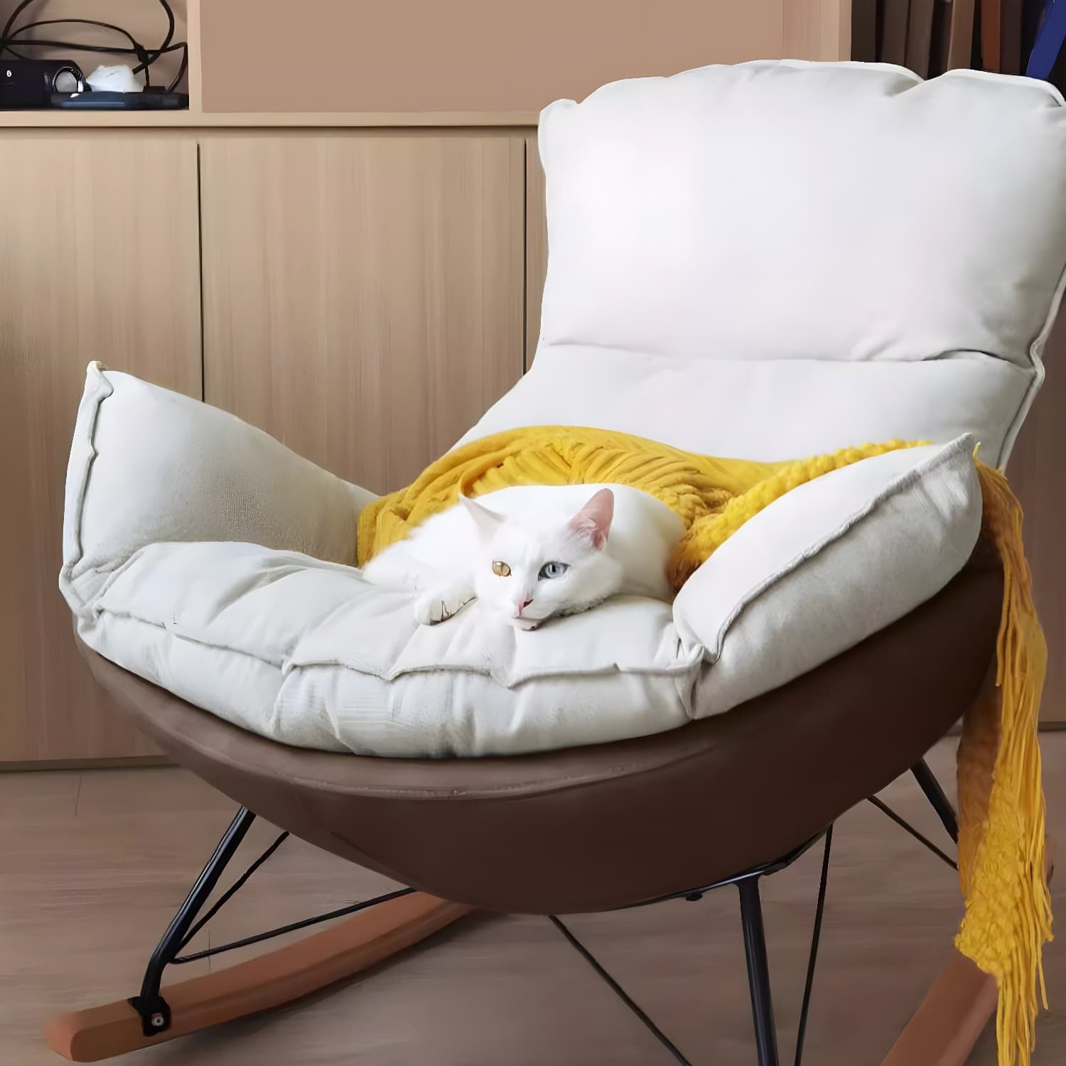 Stylish and Comfortable Modern Upholstered Rocking Chair with Removable Back Cushion thumbnail 13
