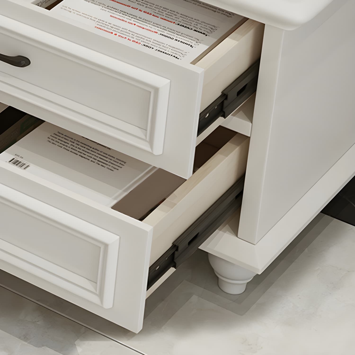 Modern Wood TV Stand with Drawers, Shelves, and Legs - Low Height - Cable Management thumbnail 8