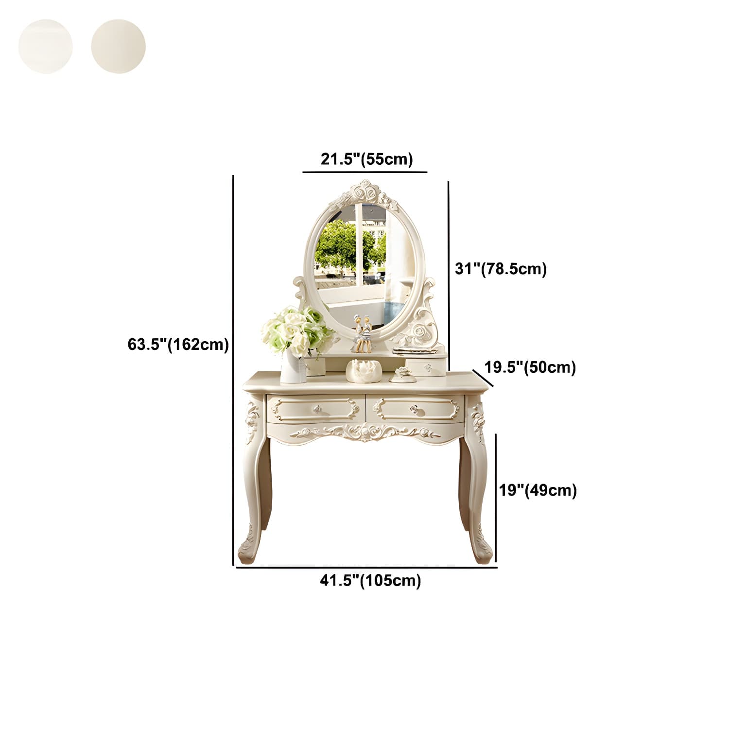 Victorian 33.4"/41.3" Wide Wood 4 Drawers Mirrored Makeup Vanity thumbnail 18