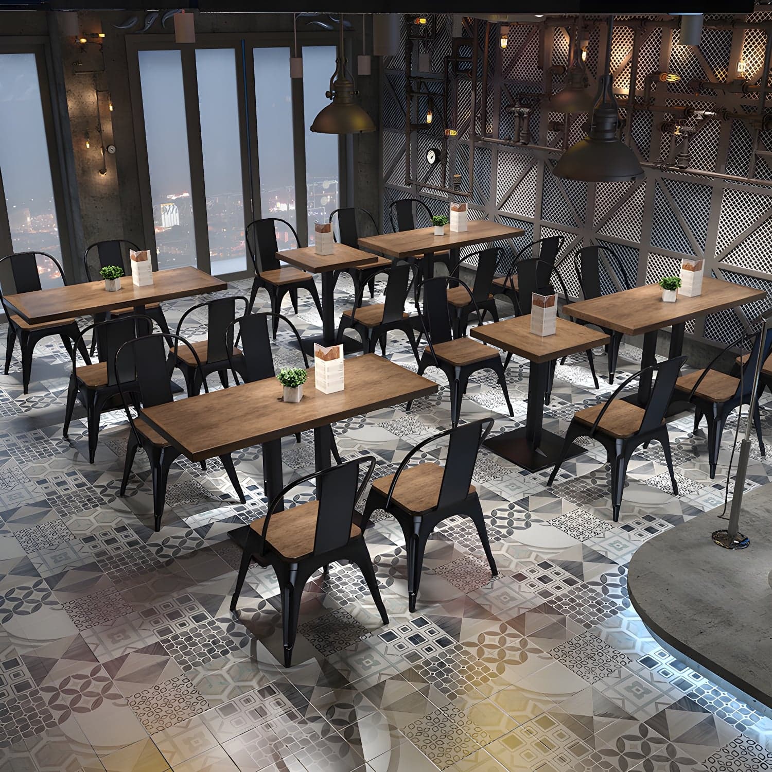 Metal Industrial Pedestal Dining Table Wood Top Table for Kitchen and Dining Room thumbnail 3