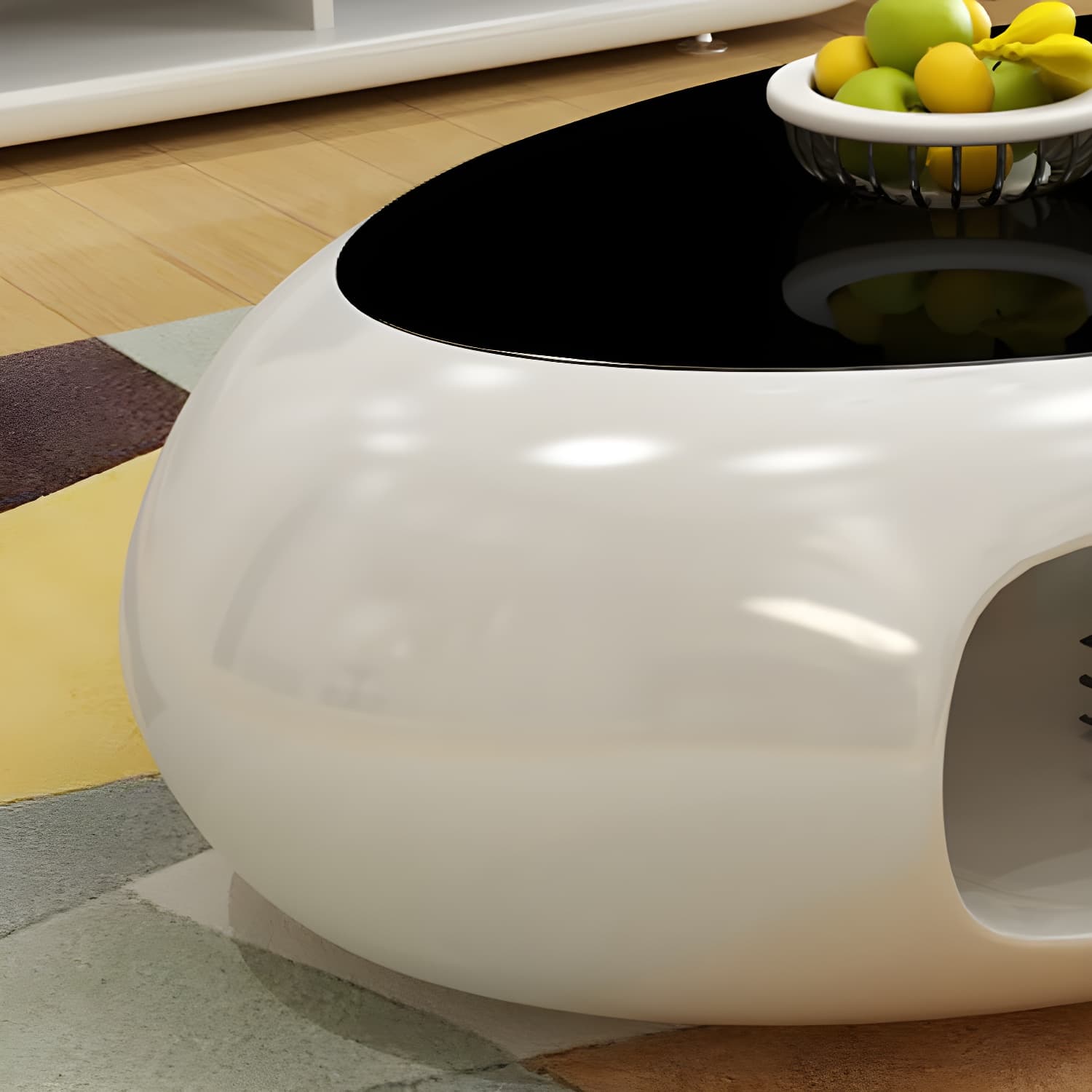Modern Oval Coffee Table with Storage Shelf and Plastic Pedestal Base thumbnail 8
